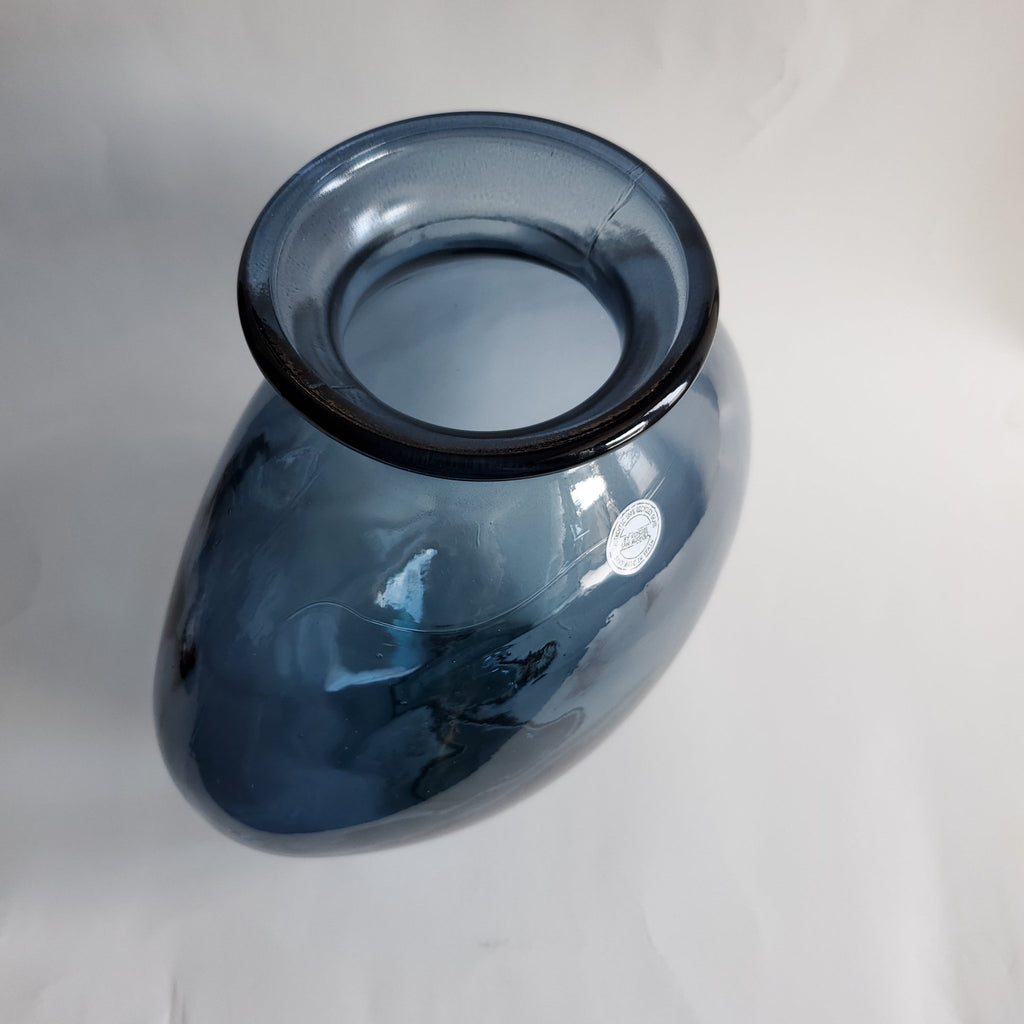 10.25" Navy Blue Recycled Glass Vase  top view  