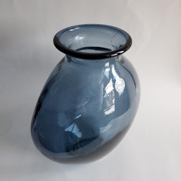 10.25" Navy Blue Recycled Glass Vase side view  
