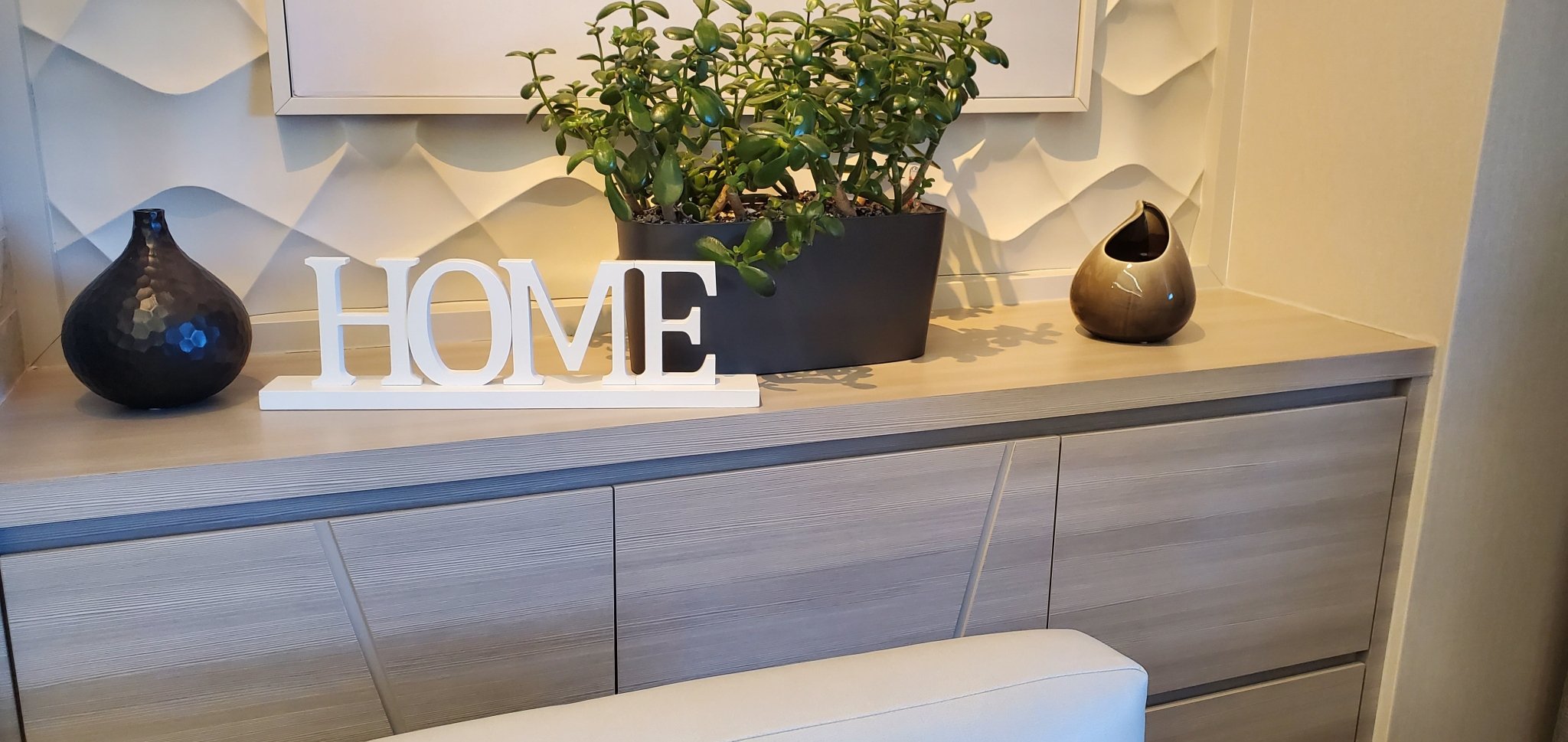 Freestanding wooden HOME sign with baseboard