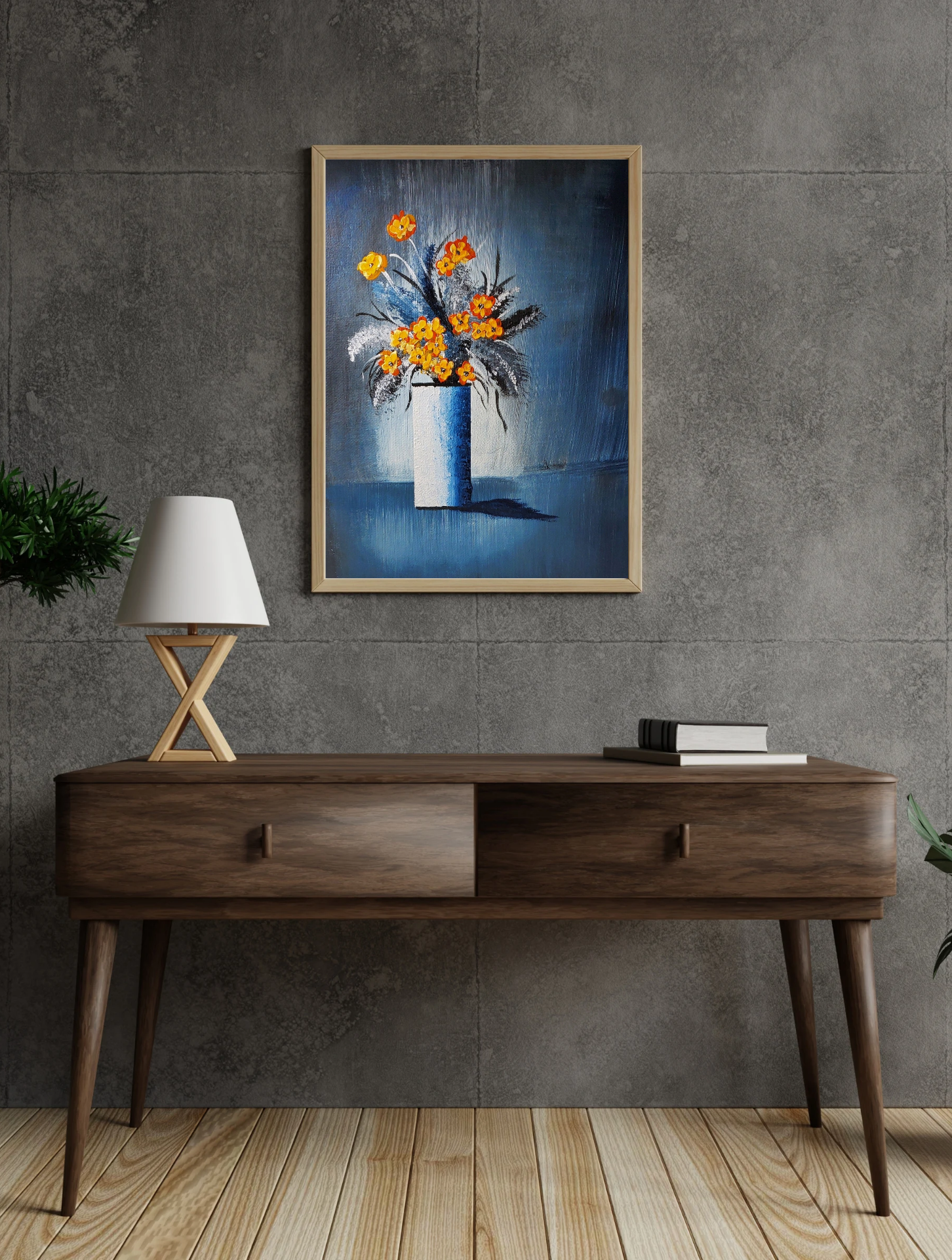 Image of painting called blue bliss bouquet on wall
