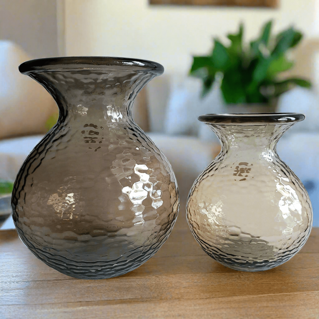 Amber Recycled Glass Vase displayed on console