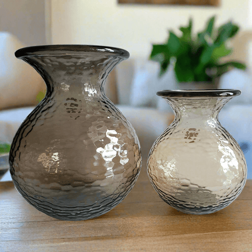 Amber Recycled Glass Vase displayed on console