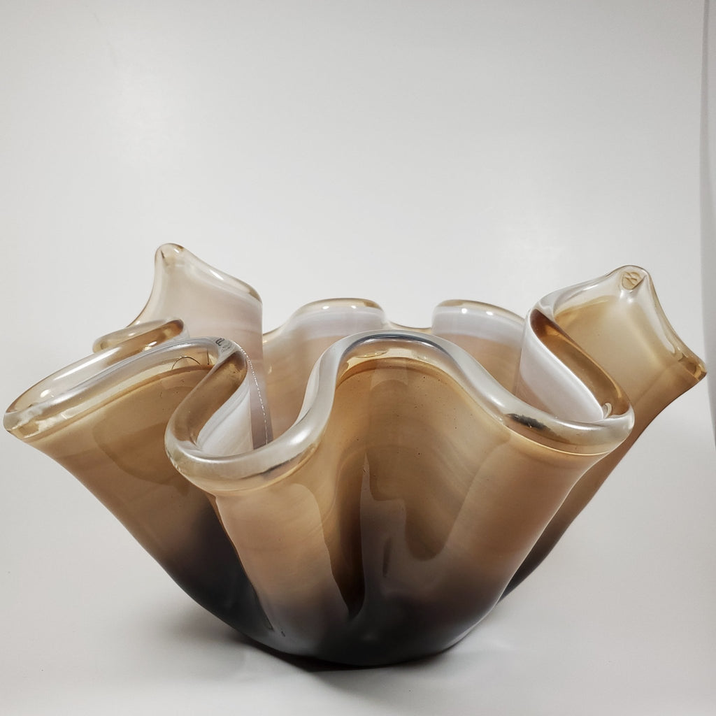 Beige and Brown Handkerchief Glass Vase front view