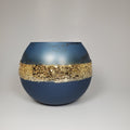 Blue and gold glass candle holder front view  