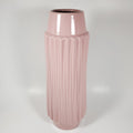 Blush pink ribbled ceramic vase front view