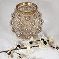 Bubble glass vase with gold rim front view