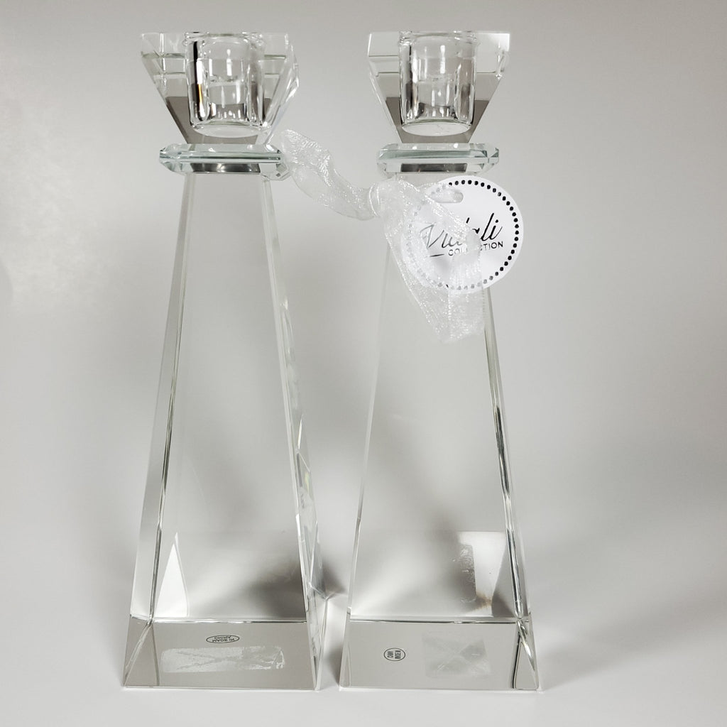 Crystal tappered candle holder front view