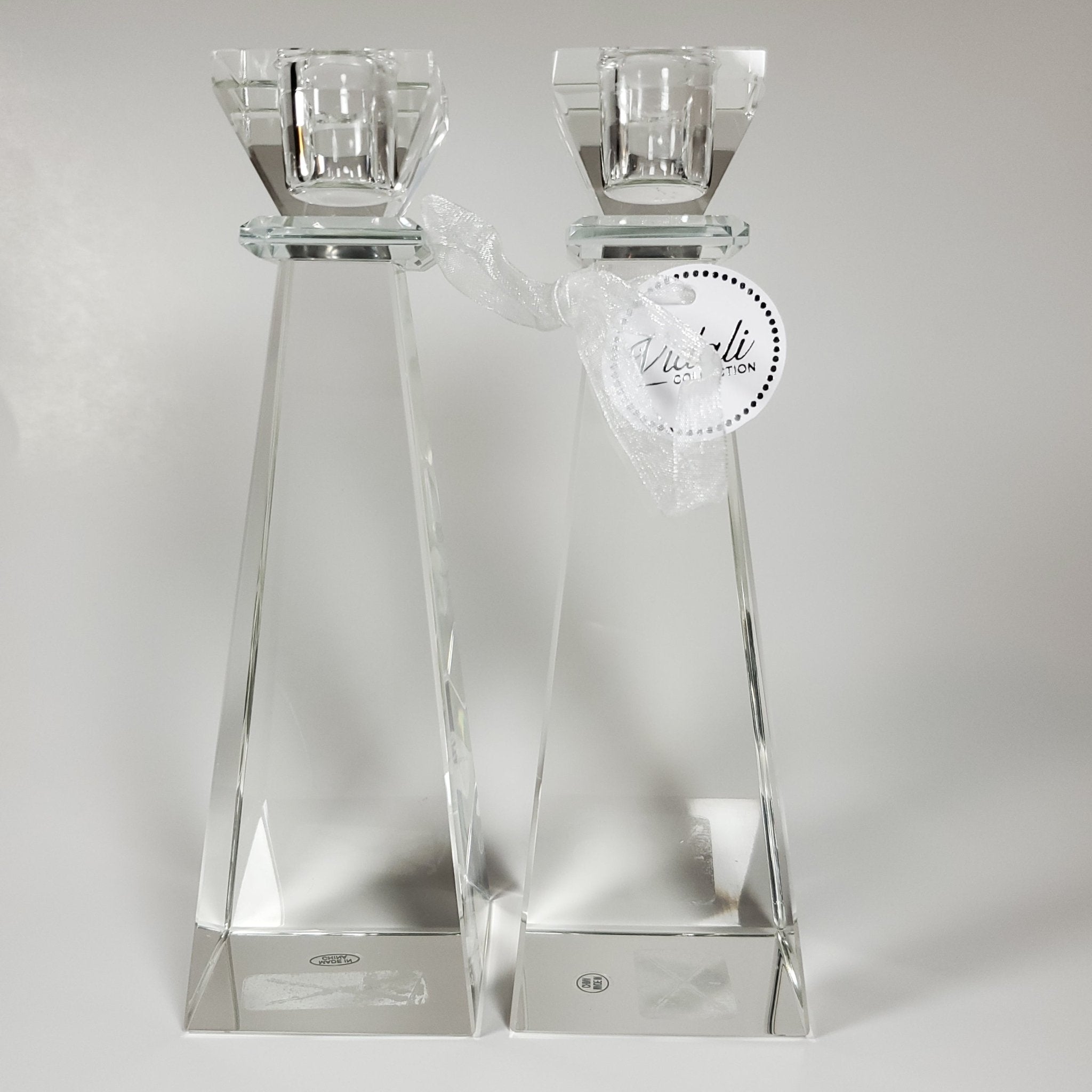 Crystal tappered candle holder front view