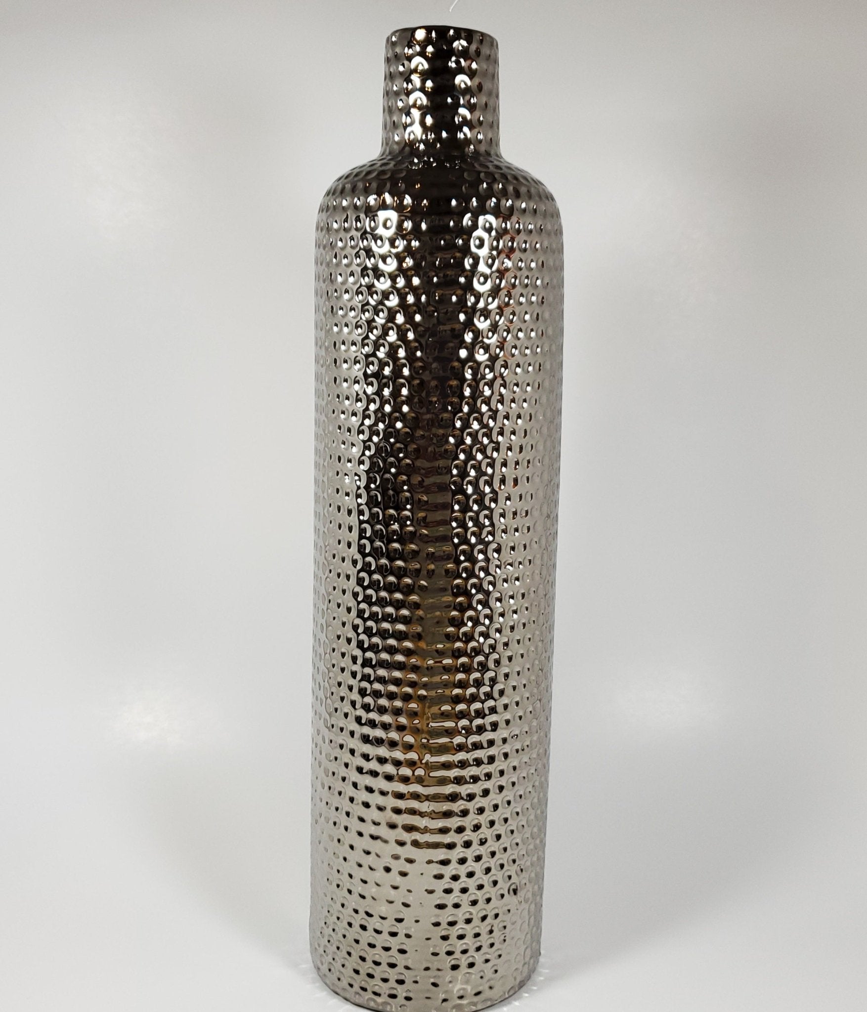 Hammered Texture Silver Ceramic Vase front view