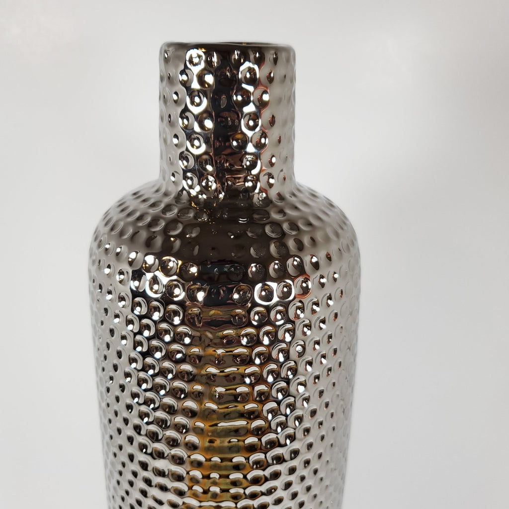 Hammered Texture Silver Ceramic Vase zoomed in showing texture
