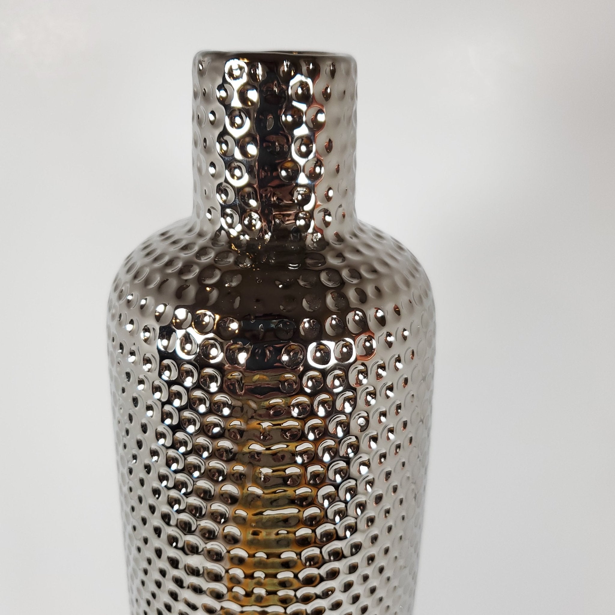 Hammered Texture Silver Ceramic Vase zoomed in showing texture