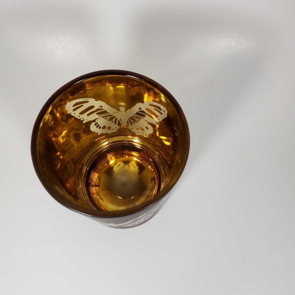 Luxury Matte Black and Gold Butterfly Glass Candle Jar top view