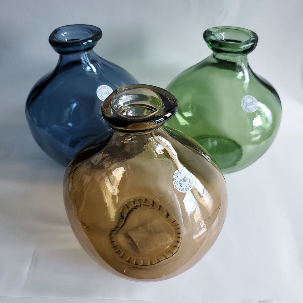 Navy Blue, Amber and Green Recycled Glass Vase angled view