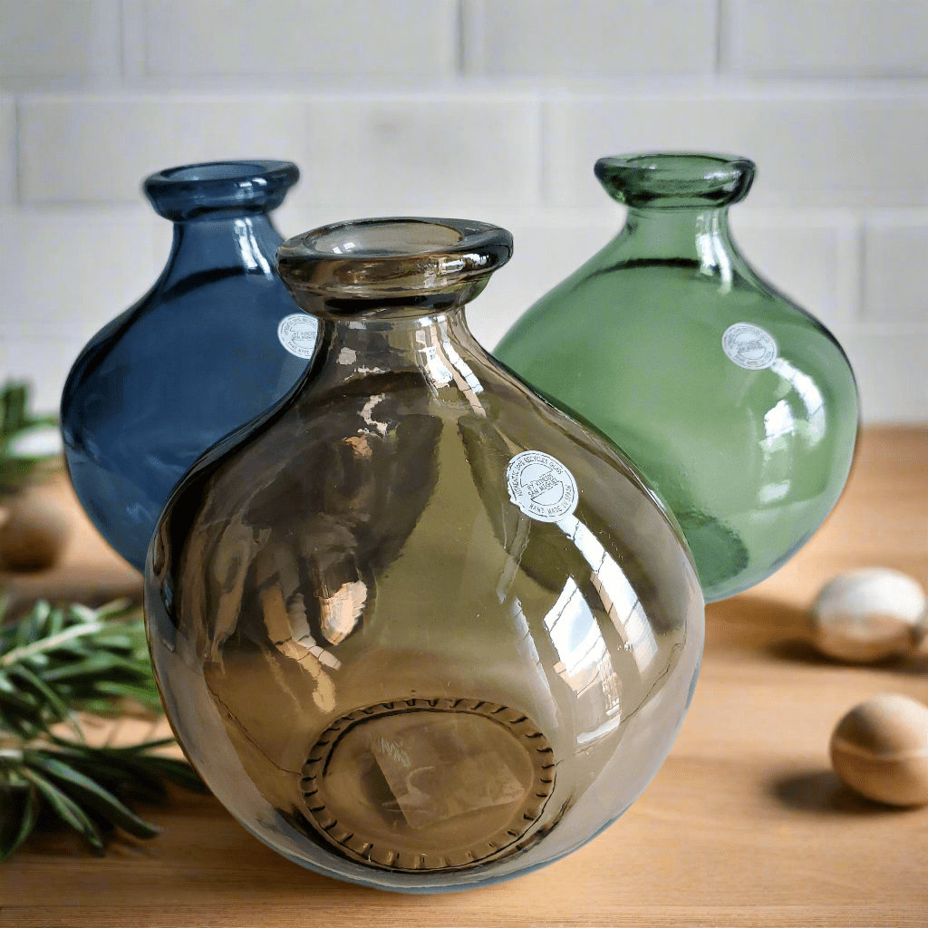 Navy Blue, Amber and Green Recycled Glass Vase 