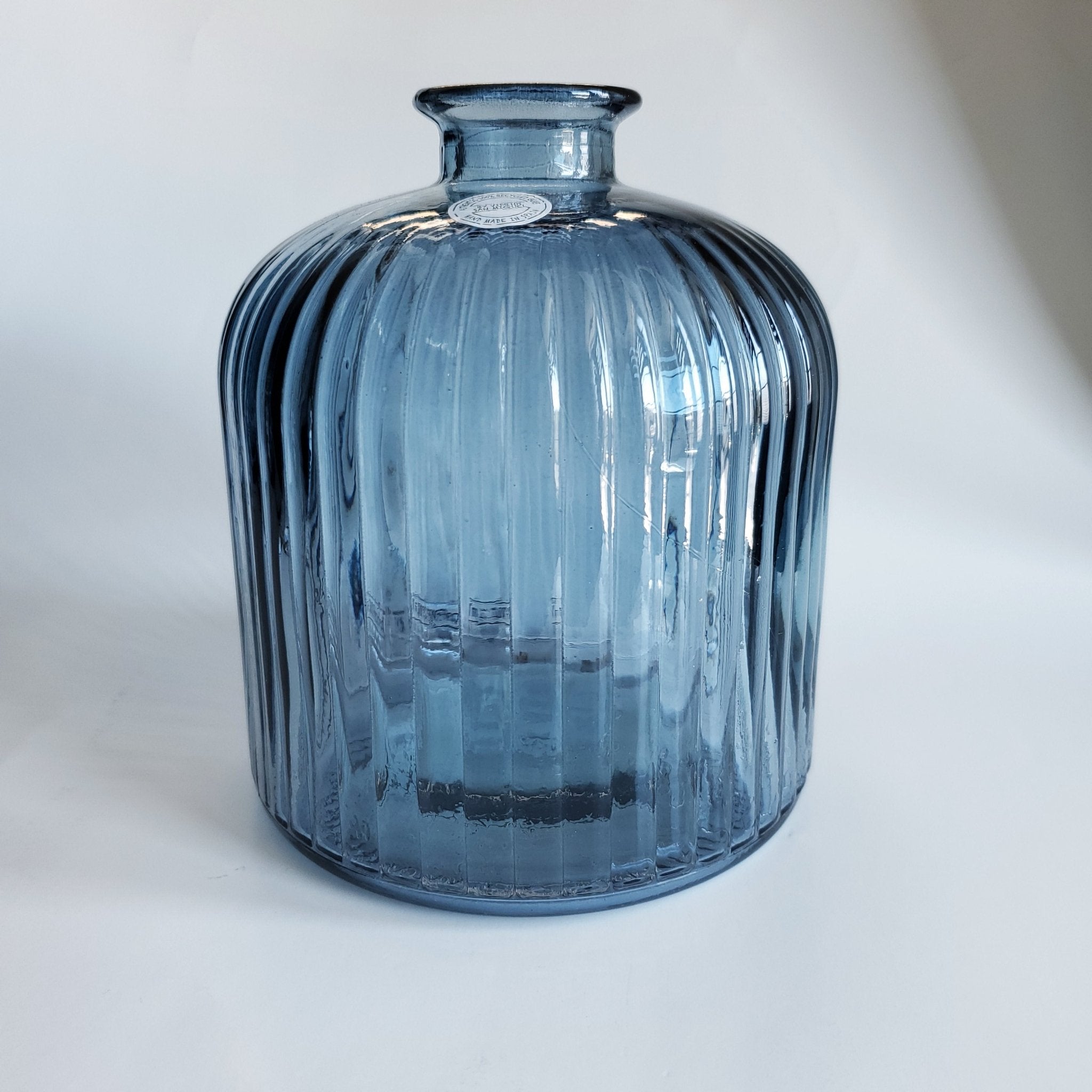 Navy Blue Ribbed glass Vase 