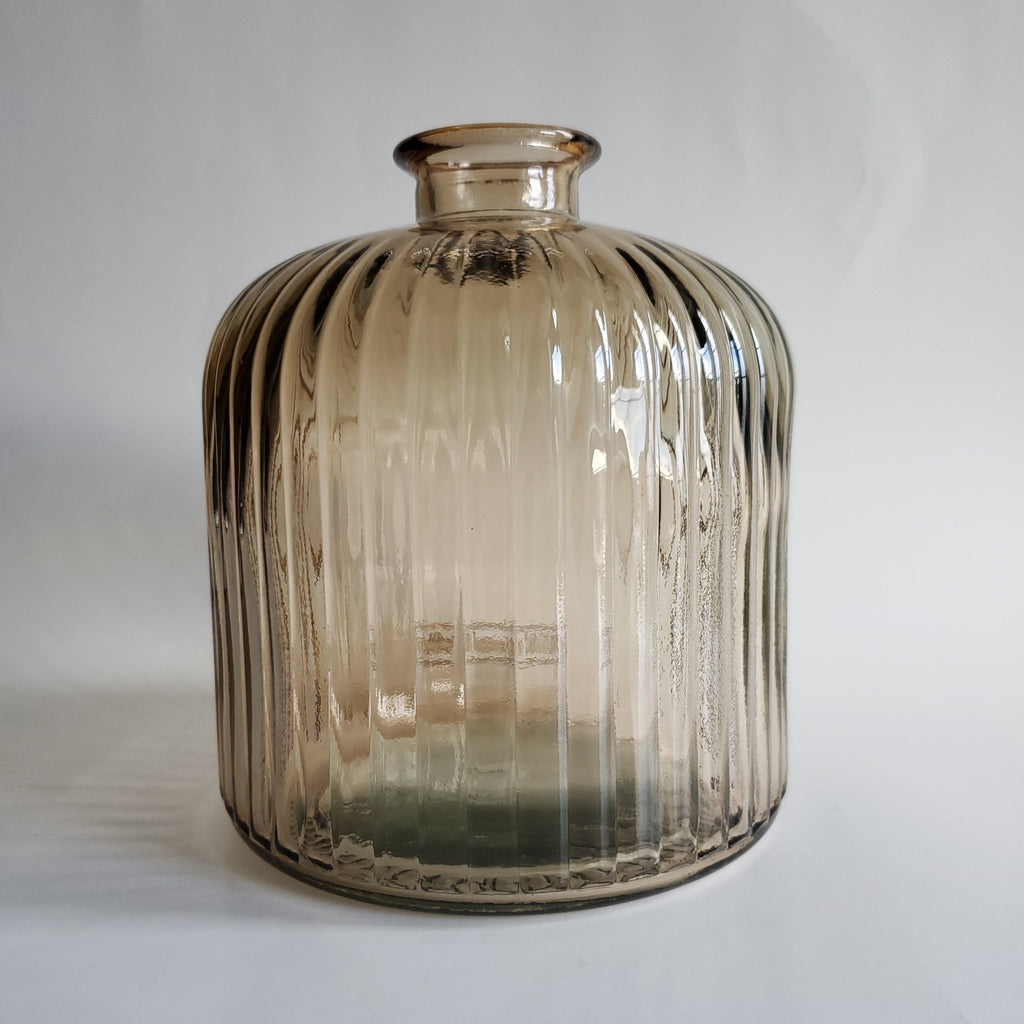 Amber Ribbed Recycled Glass Vase 