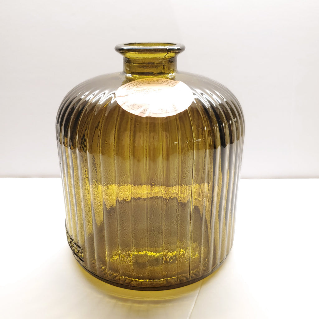 Olive Green Ribbed Recycled Glass Vase