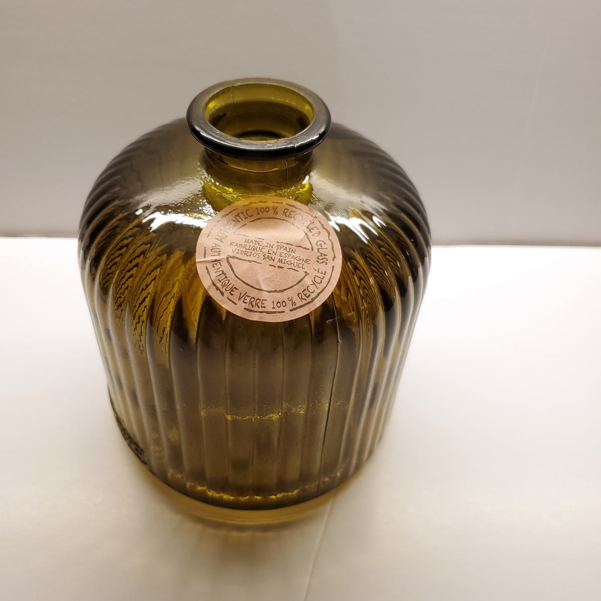 Olive Green Ribbed Recycled Glass Vase