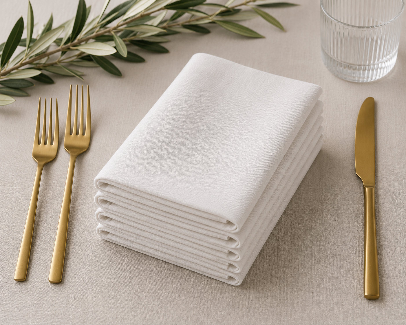 Lot de 6 serviettes et ronds de serviette en lin 100 % blanc « Épis de blé dorés »