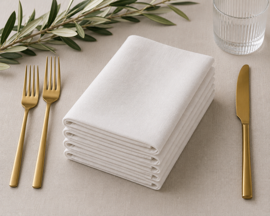 White 100% Linen Napkins & Rings Set – 6 Place Settings