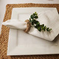 Lot de 6 serviettes et ronds de serviette en lin 100 % blanc « Épis de blé dorés »