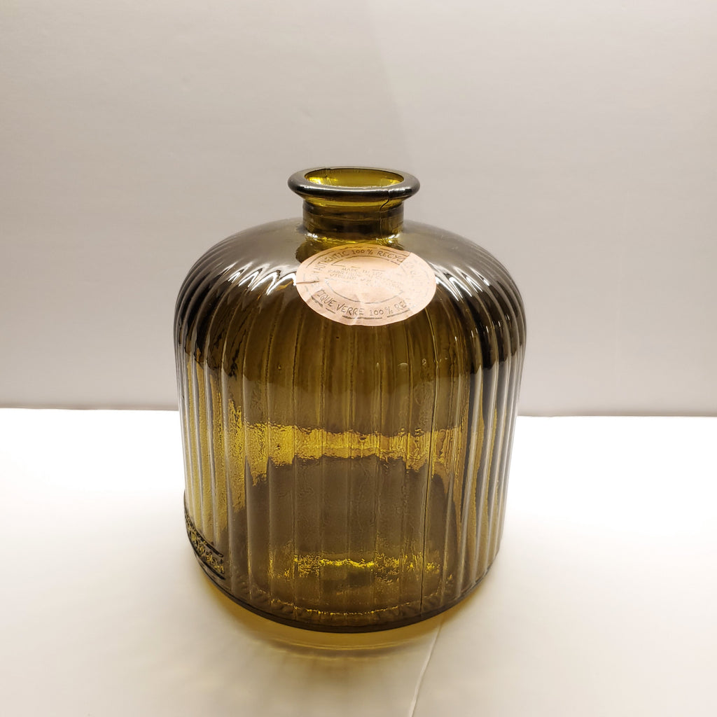 Olive Green Ribbed Recycled Glass Vase
