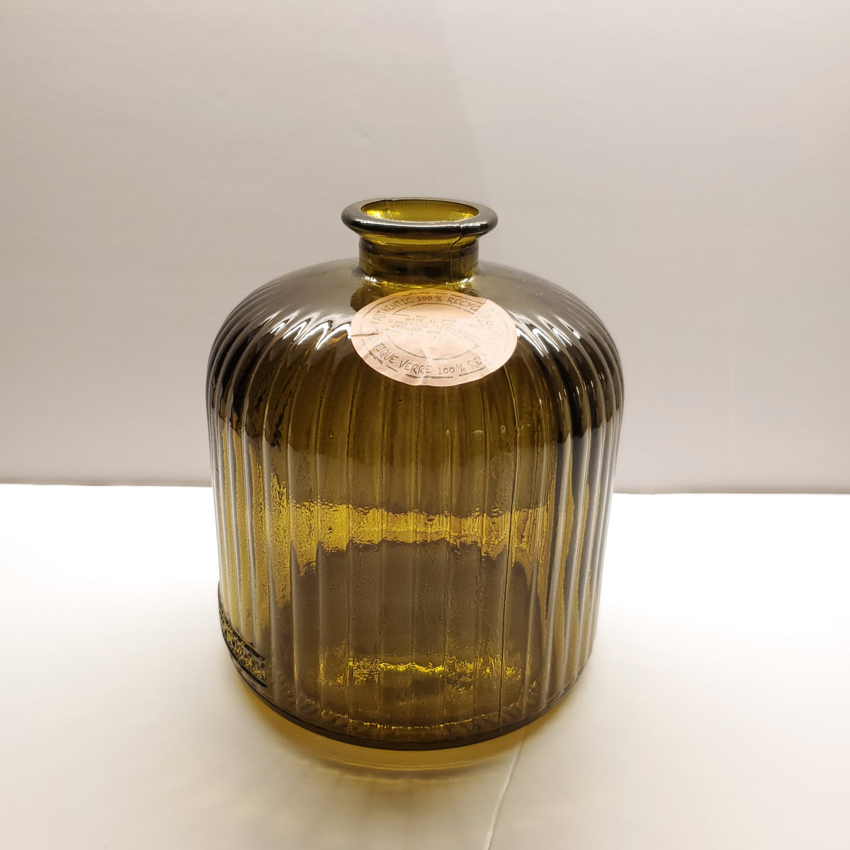 Olive Green Ribbed Recycled Glass Vase