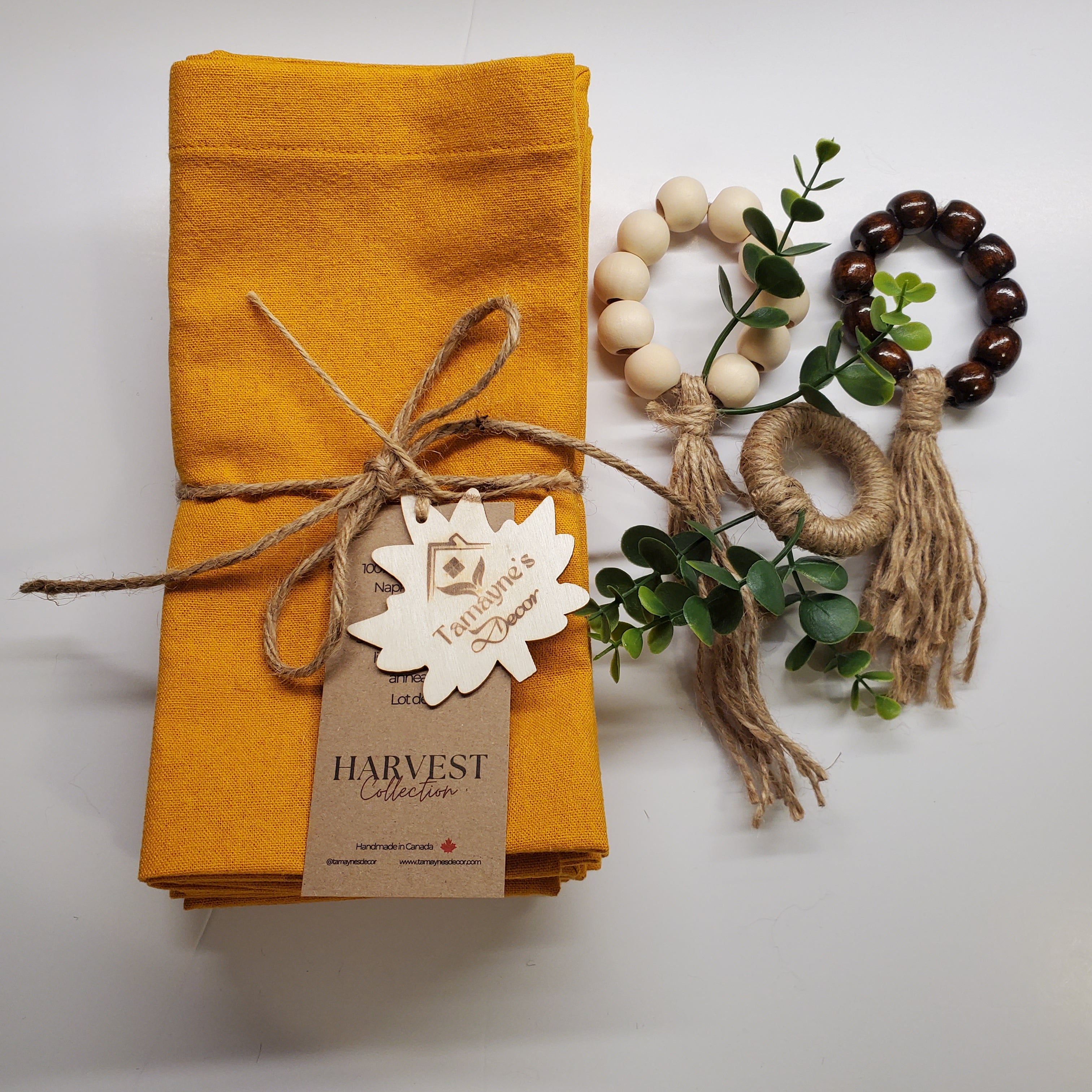 Set de serviettes et ronds de serviette Autumn Gold – 6 couverts