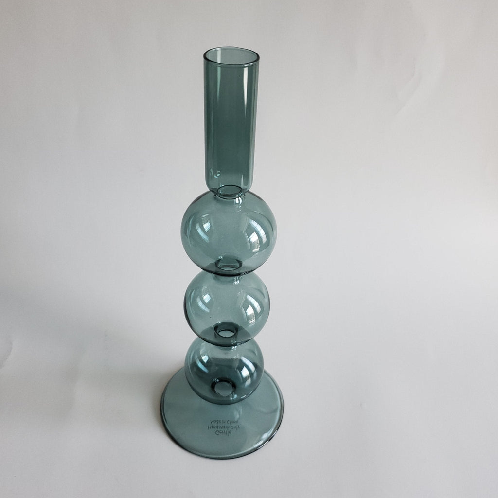 Teal volute tapered candle holder set of 2 front view  