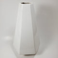 White geometric ceramic vase front view